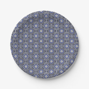 Blue ancient Islamic mandala pattern Paper Plate