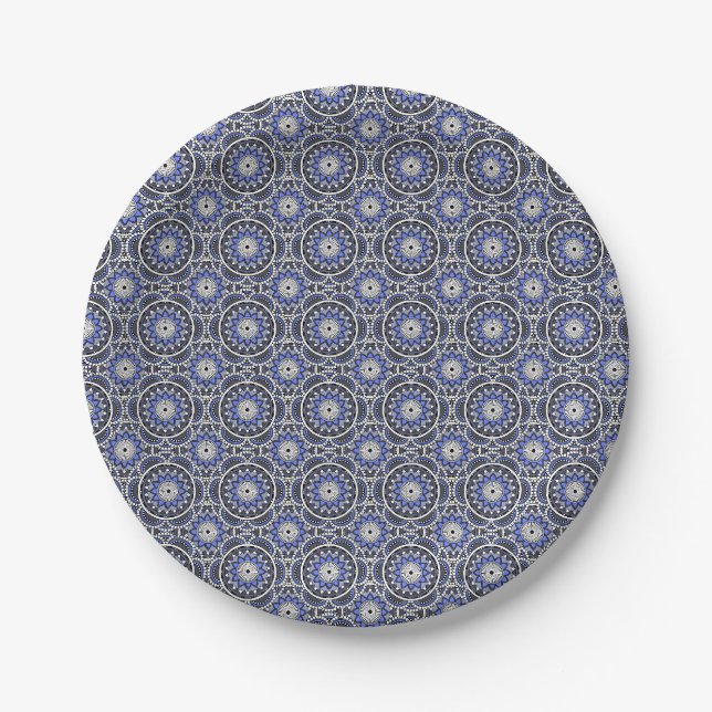 Blue ancient Islamic mandala pattern Paper Plate (Front)