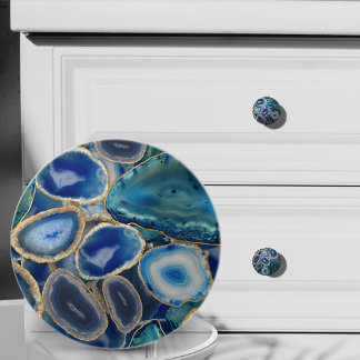 Blue and Aqua geode crystal pattern Ceramic Knob