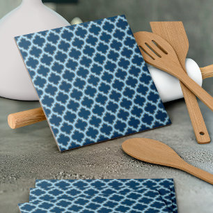 Blue and Baby Blue Trellis, Lattice, Quatrefoil Ceramic Tile