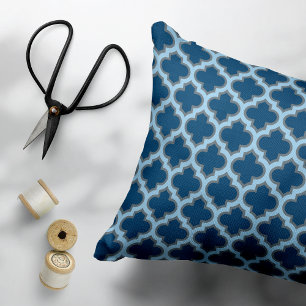 Blue and Baby Blue Trellis, Lattice, Quatrefoil Decorative Cushion