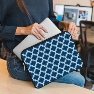 Blue and Baby Blue Trellis, Lattice, Quatrefoil Laptop Sleeve