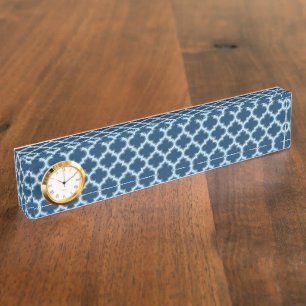 Blue and Baby Blue Trellis, Lattice, Quatrefoil Nameplate