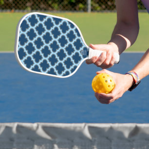 Blue and Baby Blue Trellis, Lattice, Quatrefoil Pickleball Paddle