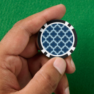 Blue and Baby Blue Trellis, Lattice, Quatrefoil Poker Chips