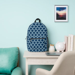 Blue and Baby Blue Trellis, Lattice, Quatrefoil Printed Backpack