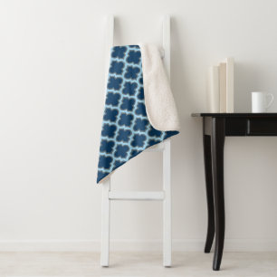 Blue and Baby Blue Trellis, Lattice, Quatrefoil Sherpa Blanket