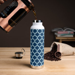 Blue and Baby Blue Trellis, Lattice, Quatrefoil Water Bottle