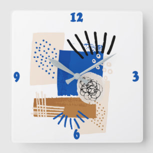 Blue and Beige Abstract Line Square Wall Clock