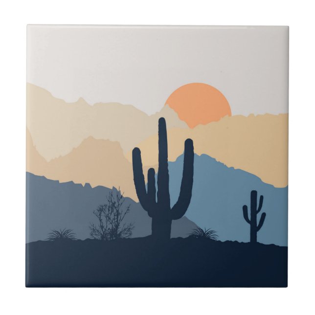 Blue and beige desert sunrise ceramic tile (Front)
