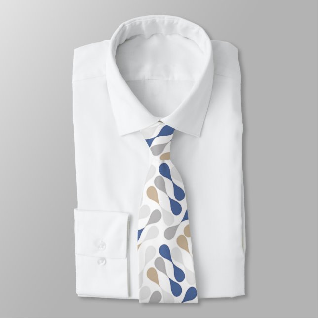 Blue and Beige Drops Pattern Tie (Tied)