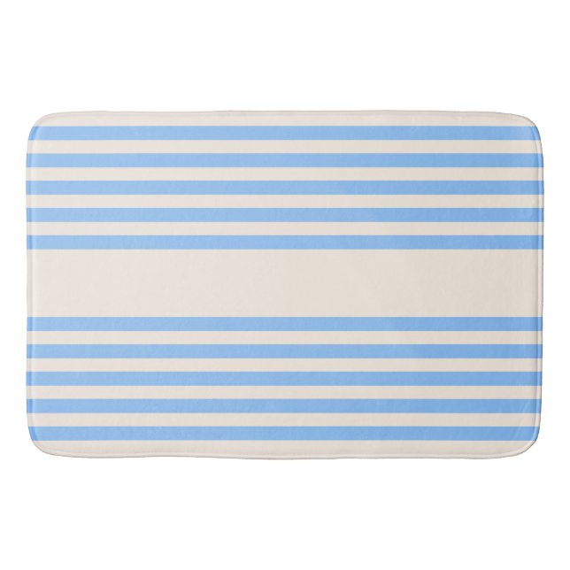 Blue and beige five stripe pattern bath mat (Front)