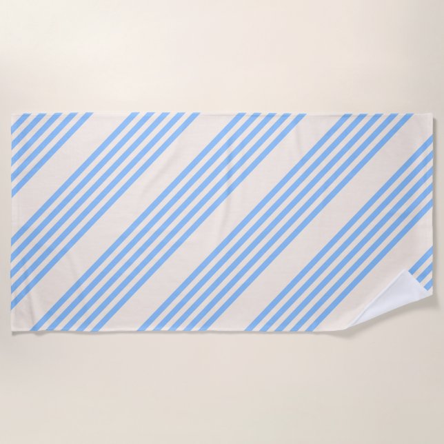 Blue and beige five stripe pattern beach towel (Front)