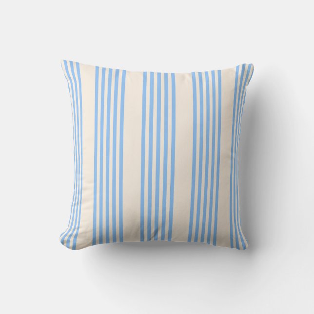 Blue and beige five stripe pattern cushion (Front)