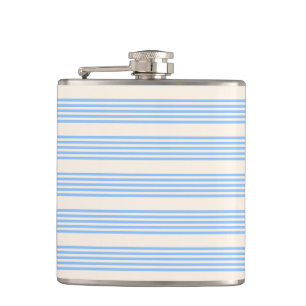 Blue and beige five stripe pattern hip flask
