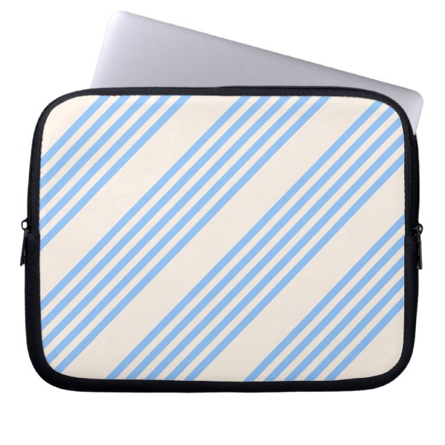 Blue and beige five stripe pattern laptop sleeve (Front)