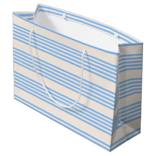 Blue and beige five stripe pattern large gift bag