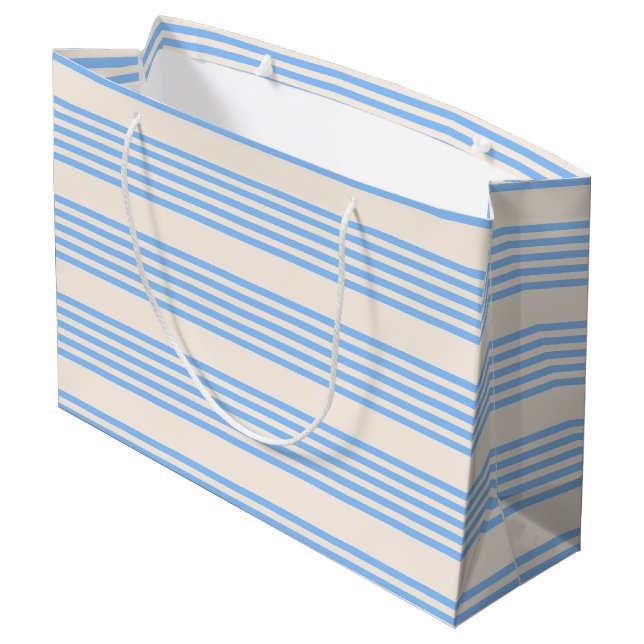 Blue and beige five stripe pattern large gift bag (Back Angled)