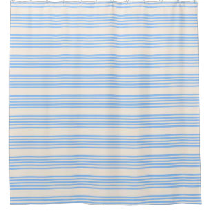 Blue and beige five stripe pattern shower curtain