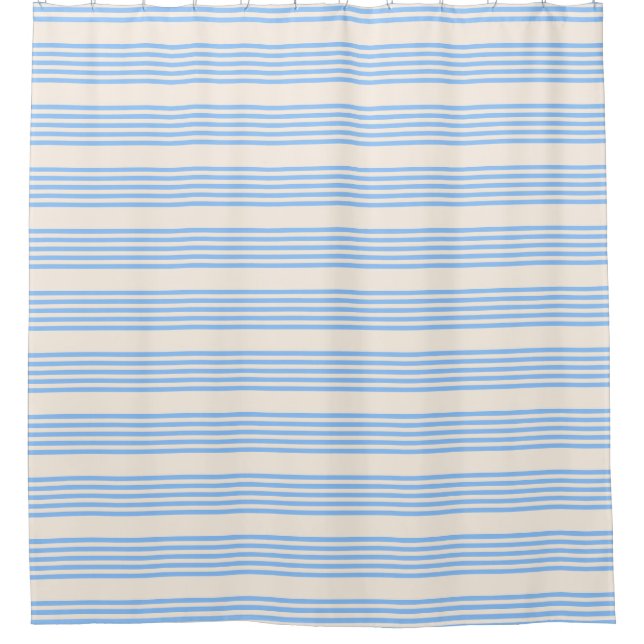 Blue and beige five stripe pattern shower curtain (Front)
