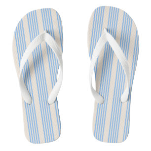 Blue and beige five stripe pattern thongs