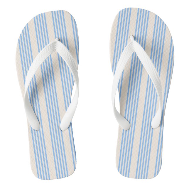 Blue and beige five stripe pattern thongs (Footbed)