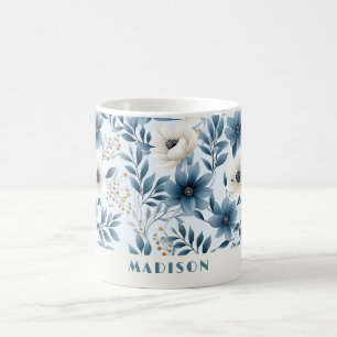 Blue and Beige Flowers Coffee Mug