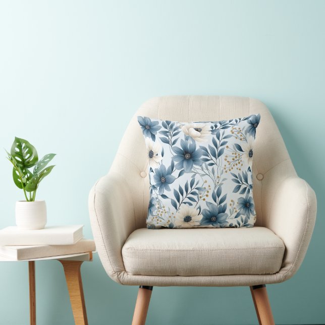 Blue and Beige Flowers Cushion (Chair)