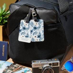 Blue and Beige Flowers Luggage Tag