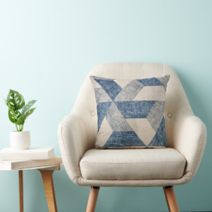 Blue and Beige Geometric Pattern Cushion