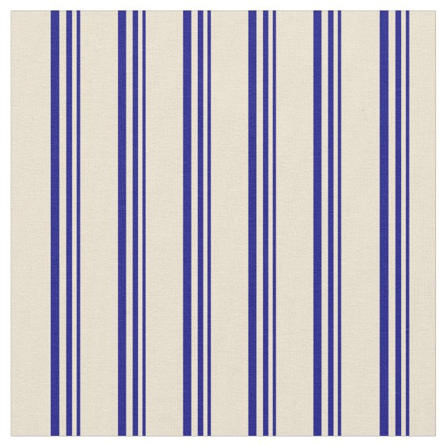 Blue and Beige Lined Pattern Fabric (Close Up)
