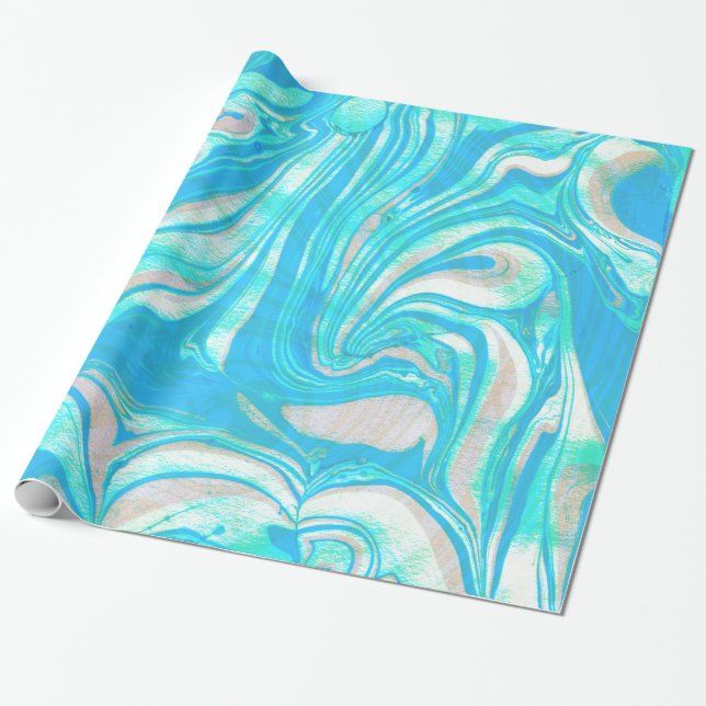 Blue And Beige Marble Stone Wrapping Paper (Unrolled)