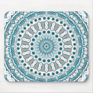 Blue and Beige Modern Mandala Pattern Mouse Pad