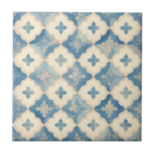 Blue and Beige Ornate Ceramic Tile