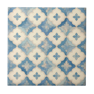 Blue and Beige Ornate Ceramic Tile