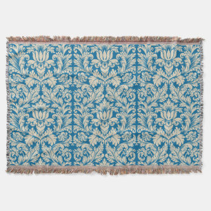 Blue And Beige Vintage Floral Damasks 8 Throw Blanket