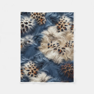 Blue And Beige Wild Animal Fur Pattern Fleece Blan Blanket