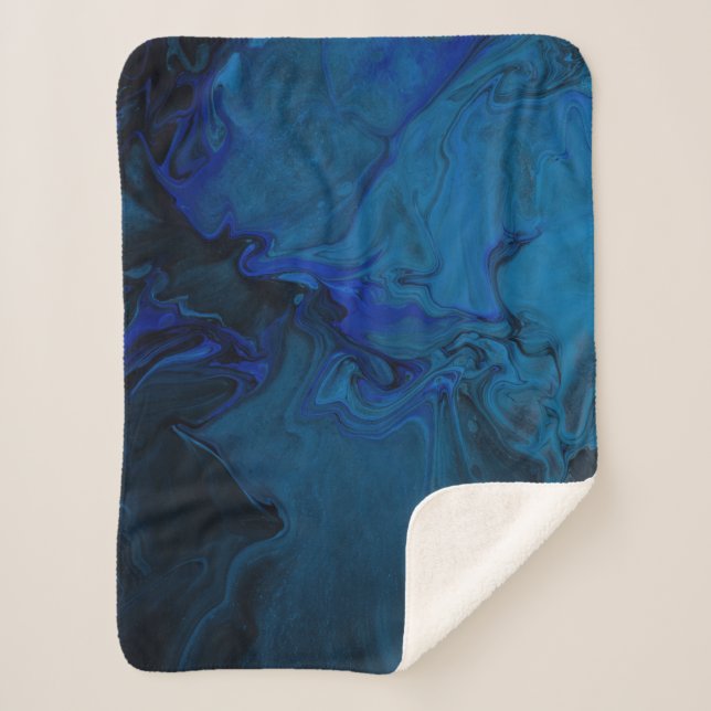 Blue and black abstract painting sherpa blanket (Front)