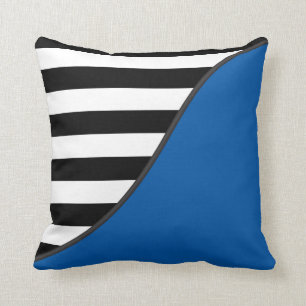 Blue and Black and White Stripes Reversible Cushion