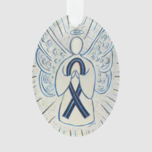 Blue and Black Awareness Ribbon Angel Ornament