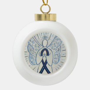 Blue and Black Awareness Ribbon Angel Ornaments