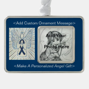 Blue and Black Awareness Ribbon Custom Ornament