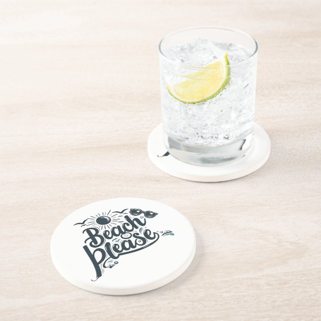 Blue and Black Beach Please Sandstone Coaster (Side)