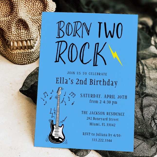 Blue and Black Born Two Rock Guitar 2nd Birthday Invitation (Creator Uploaded)