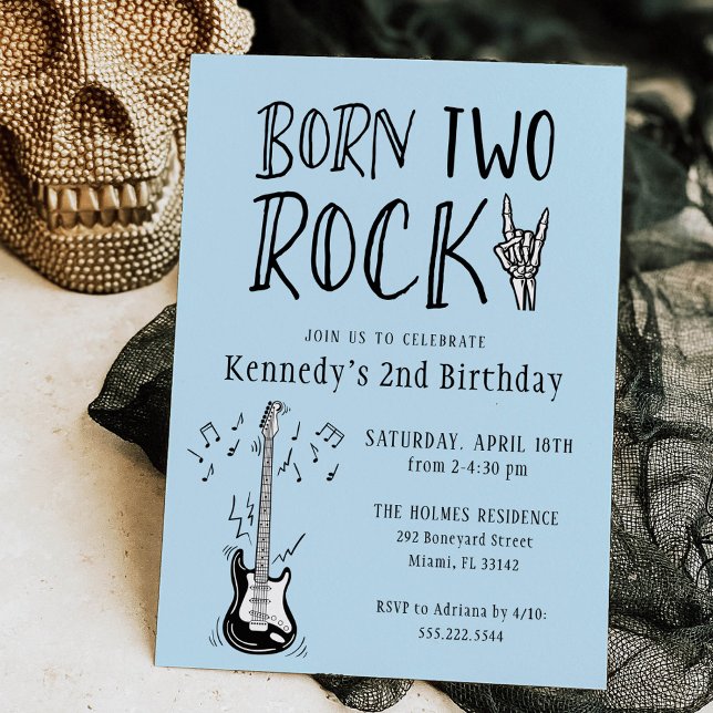 Blue and Black Born Two Rock Guitar 2nd Birthday Invitation (Creator Uploaded)