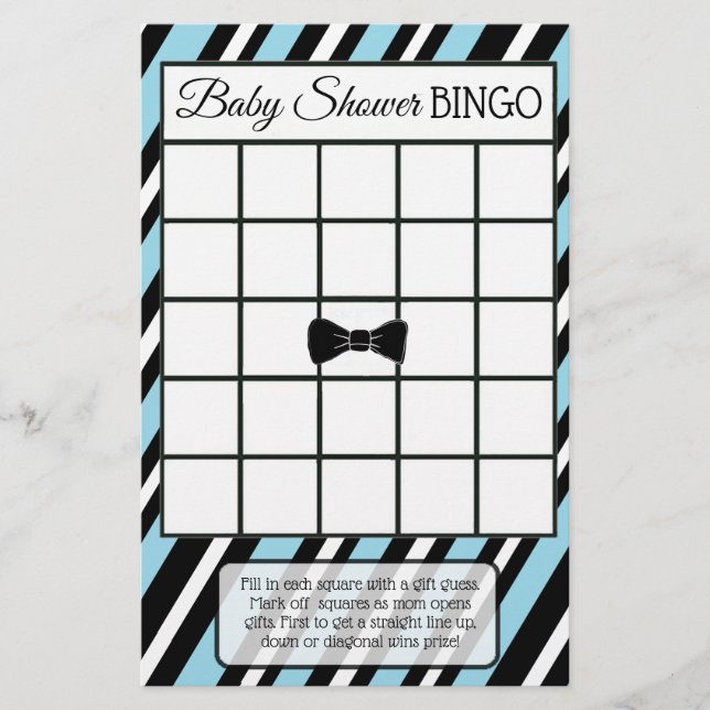 Blue and Black Bowtie Boy baby shower games Flyer (Front)