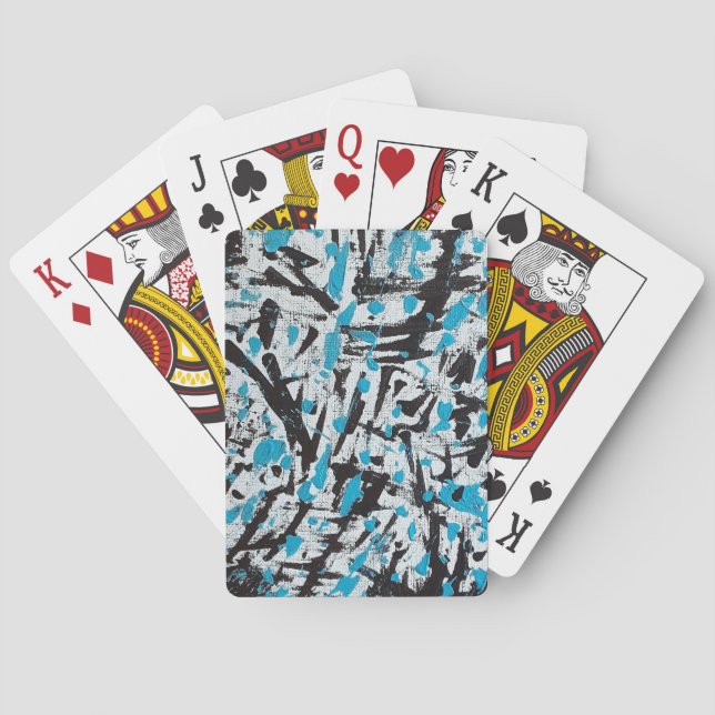 Blue and Black Brush marks Abstract Playing Cards (Back)