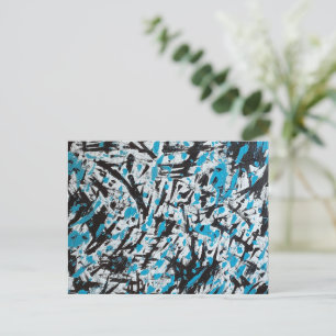 Blue and Black Brush marks Abstract Postcard