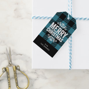 Blue and Black Buffalo Check Rustic Christmas Gift Tags