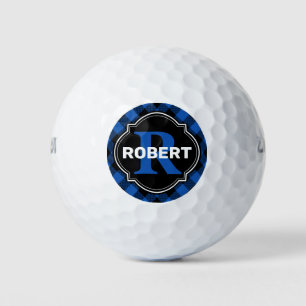 Blue and Black Buffalo Plaid Name Monogram Golf Balls